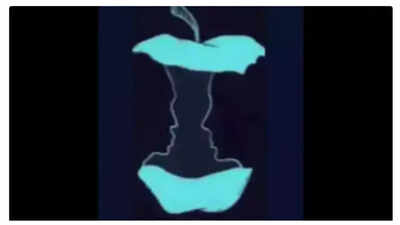 A mind-bending illusion featuring an apple core and two faces.